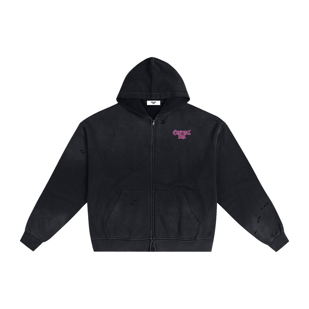 CENTRAL ERA Hand-Frayed Sunfade Zip Hoodie